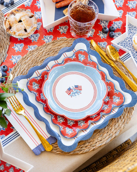 HAM1243 - Red Block Floral Paper Plate - 9"