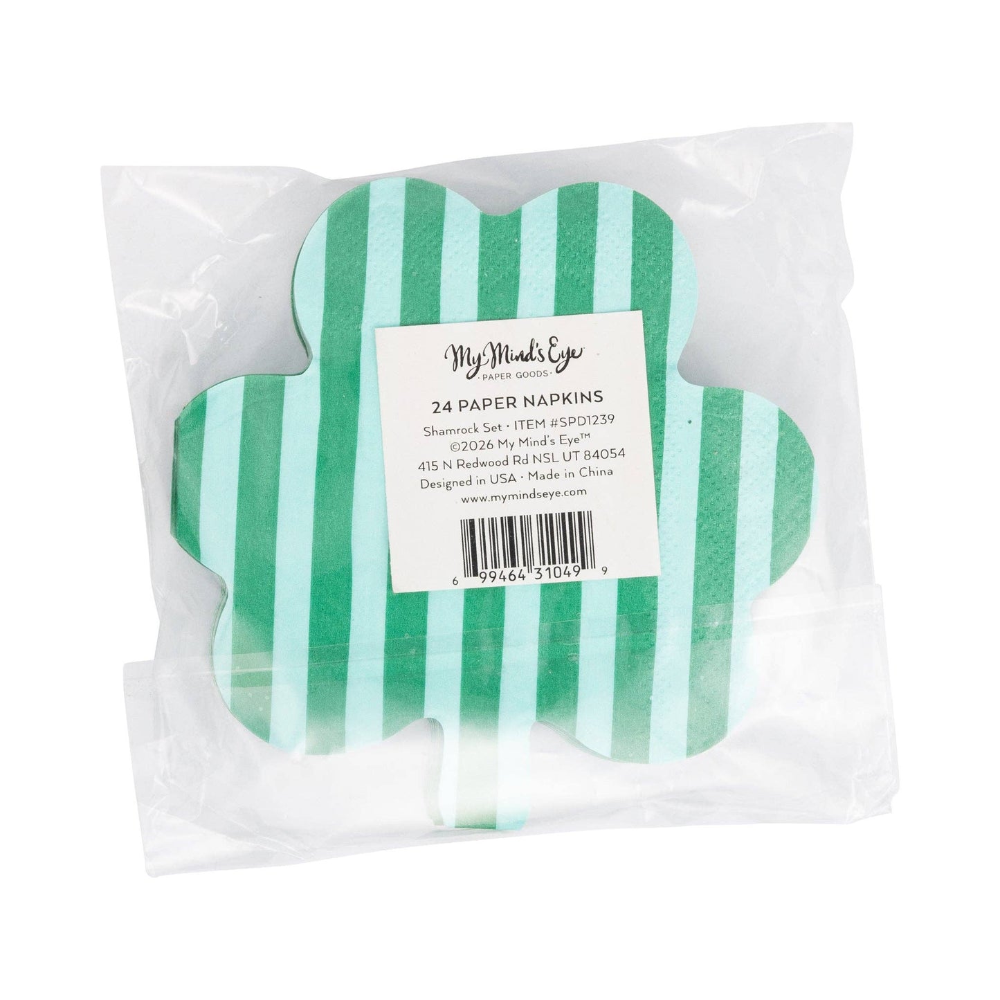 SPD1239 - Shamrock Shaped Lucky You and Striped Cocktail Napkin Set