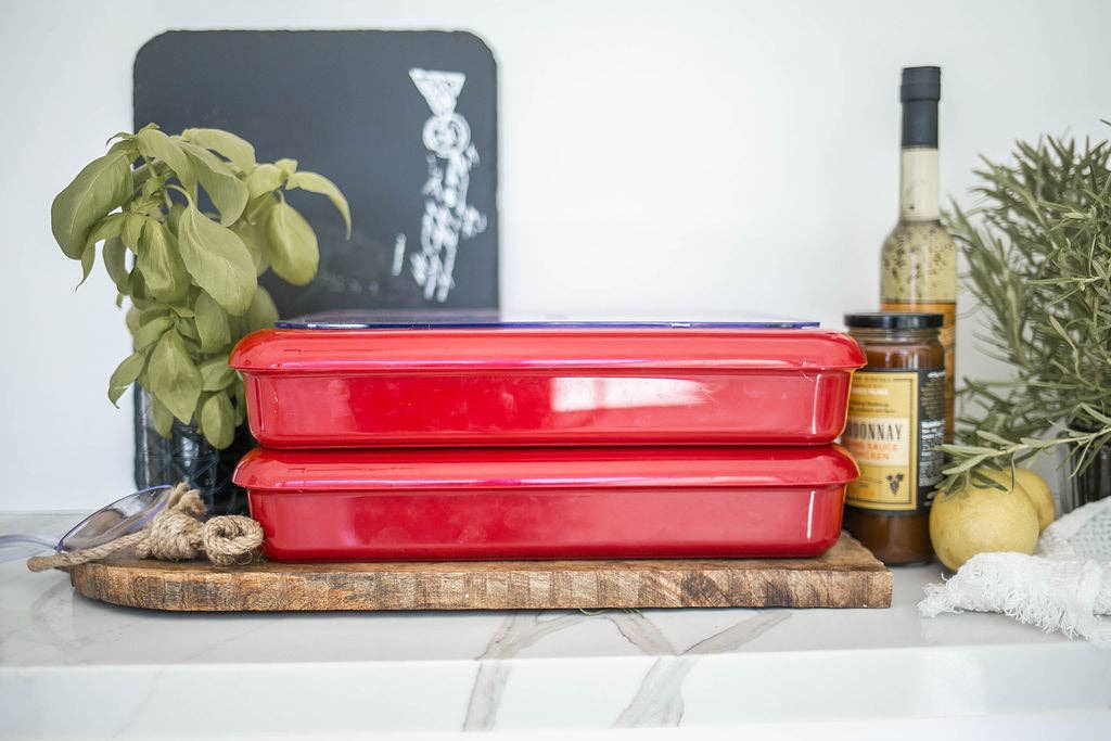 Cake Pan (13 x 9 x 2) Set - Pan Frame w/ Spoon - Red