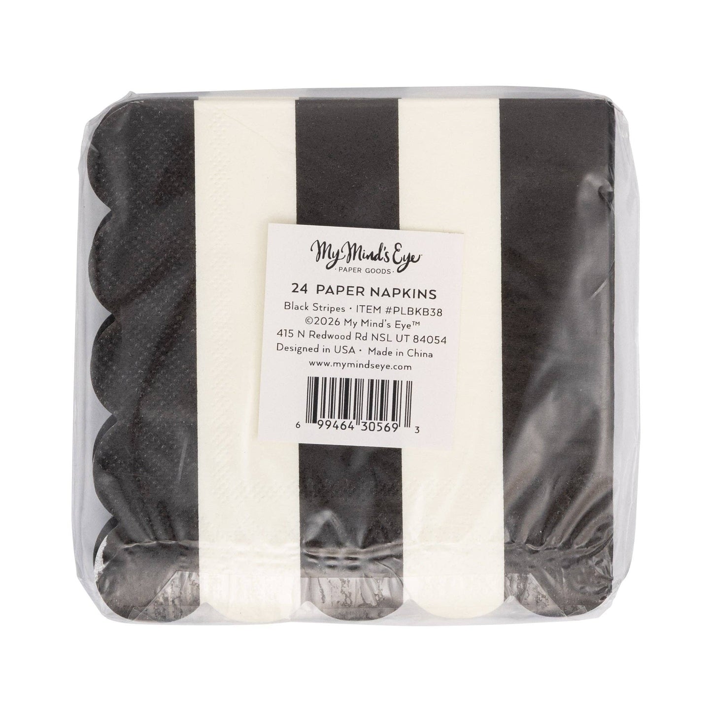 PLBKB38 - Thick Black Stripes Cocktail Napkin (24ct)