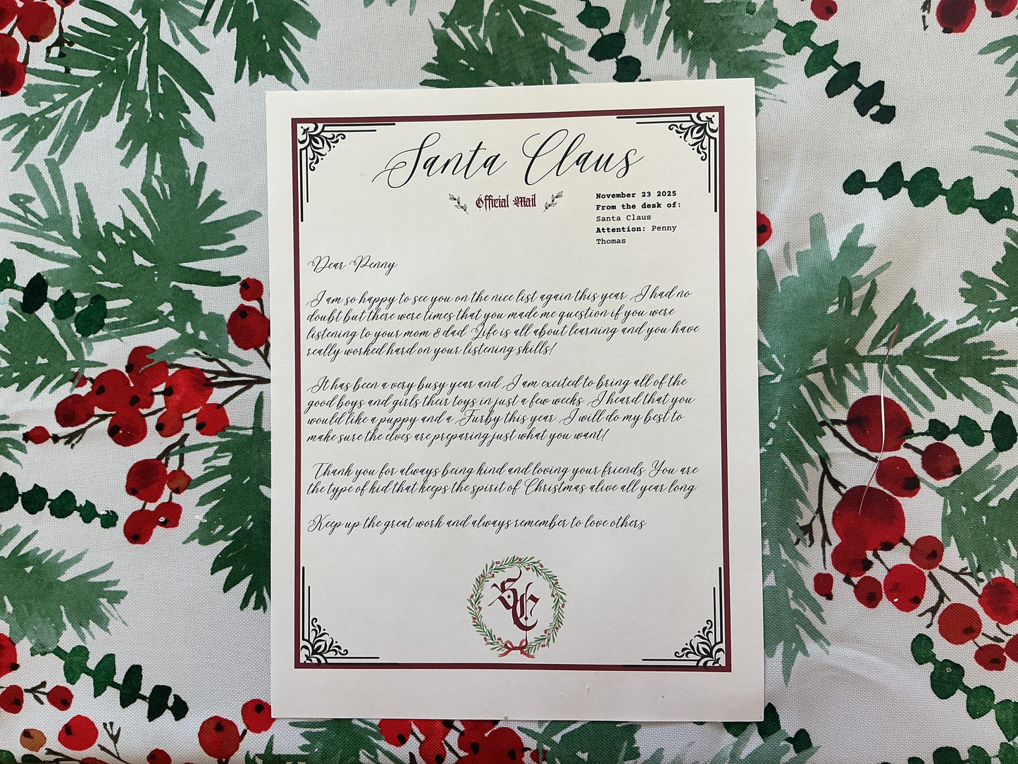 2025 Santa Letter