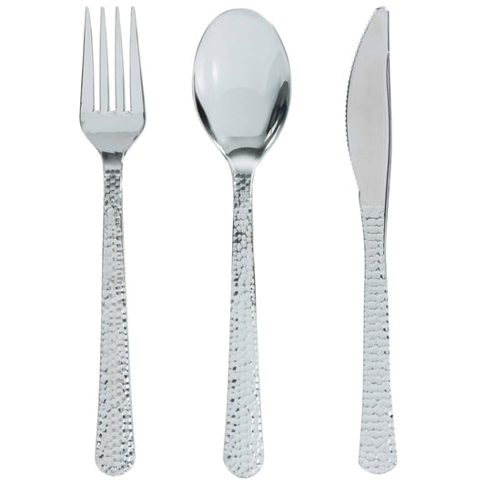 Silver Hammered Plastic Cutlery Combo Set | 160 Pieces