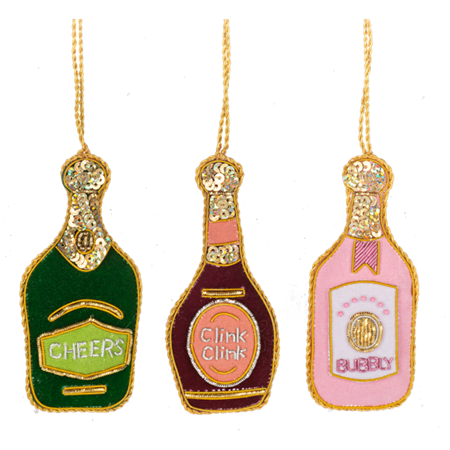 Velvet Champagne Bottle Ornaments