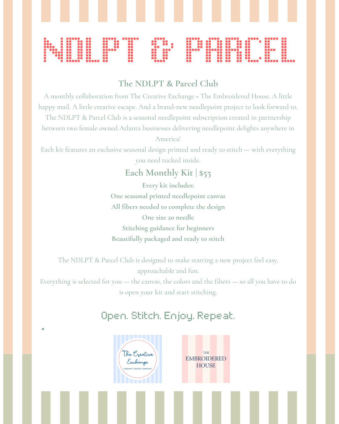 NDLPT & Parcel Club | Needlepoint Subscription Club | NDLPT & PARCEL | Seasonal Needlepoint Kits