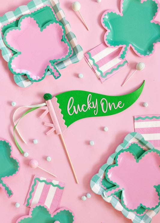 SPD1236 - Pink and Green Stripes and Ric Rac Cocktail Napkin