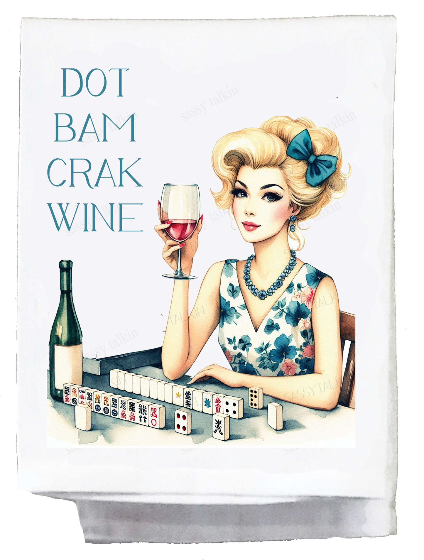 Dish Towel, Mahjong, Dot Bam Crak Wine