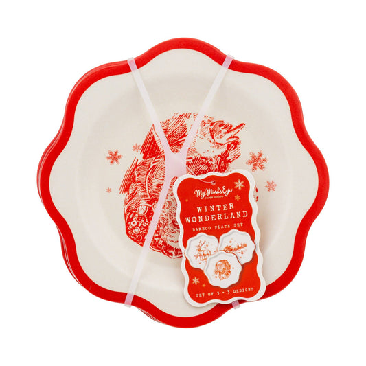 Red Vintage Art Bamboo Plate - Set of 3