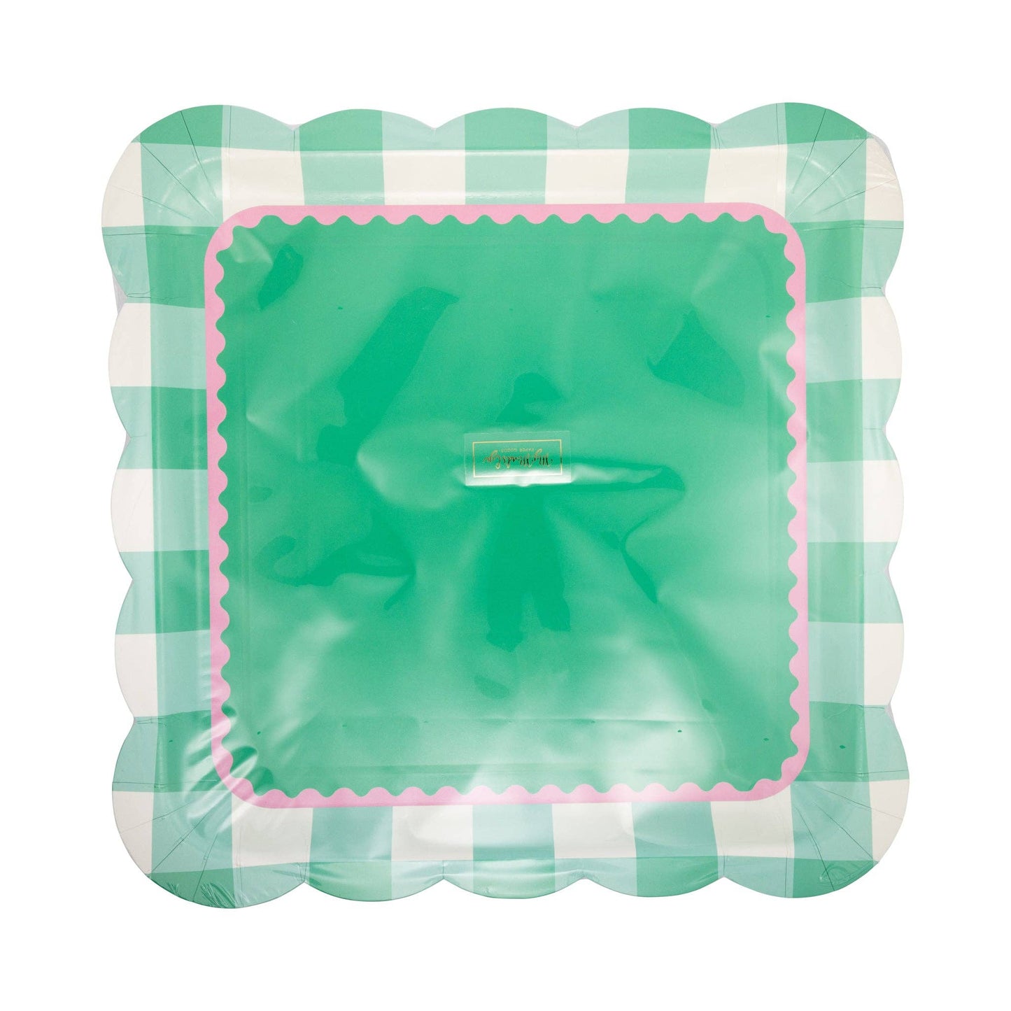 SPD1243 - Pink and Green Gingham Scalloped Square Plate