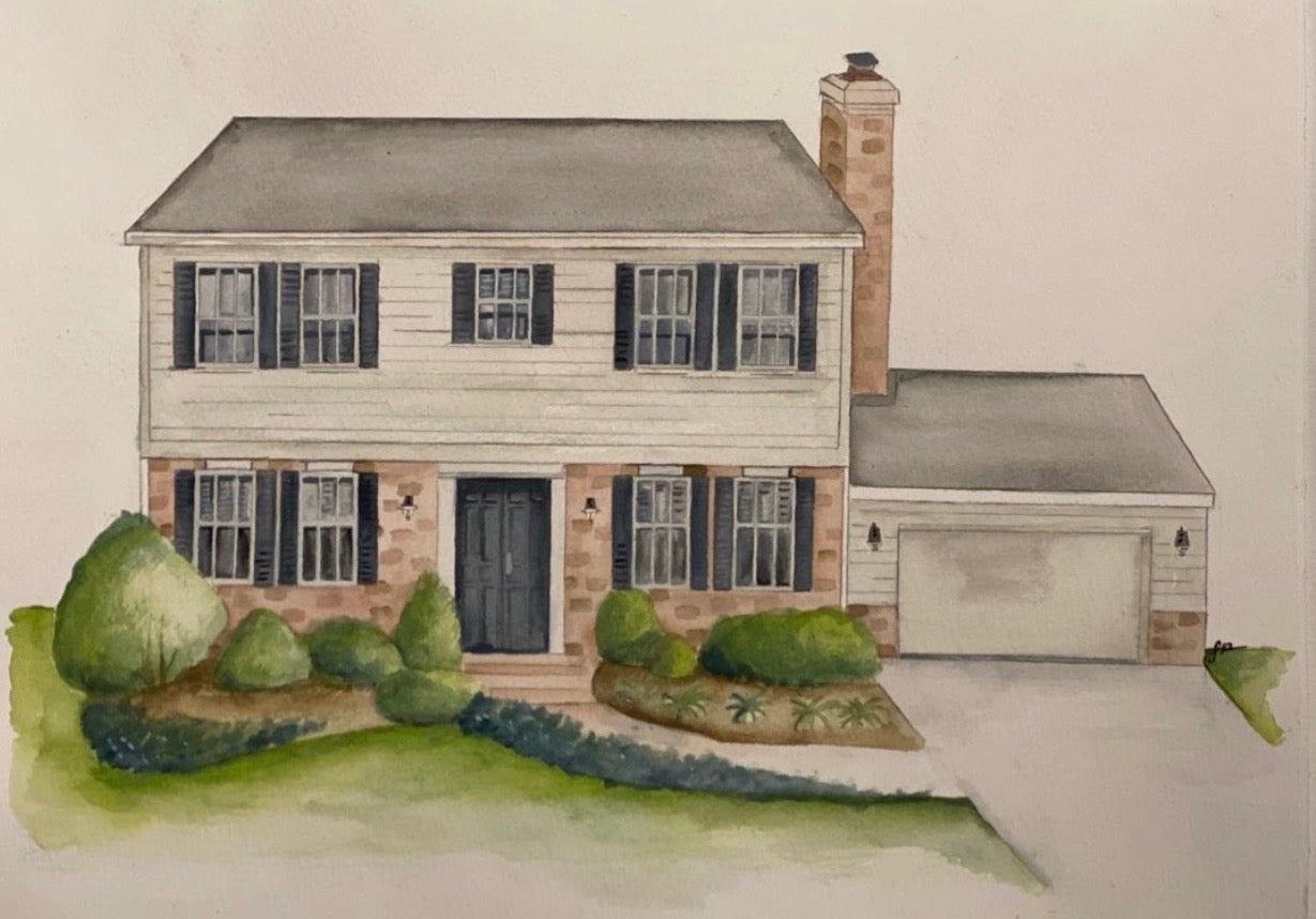 Commissioned Framed Watercolor of Home