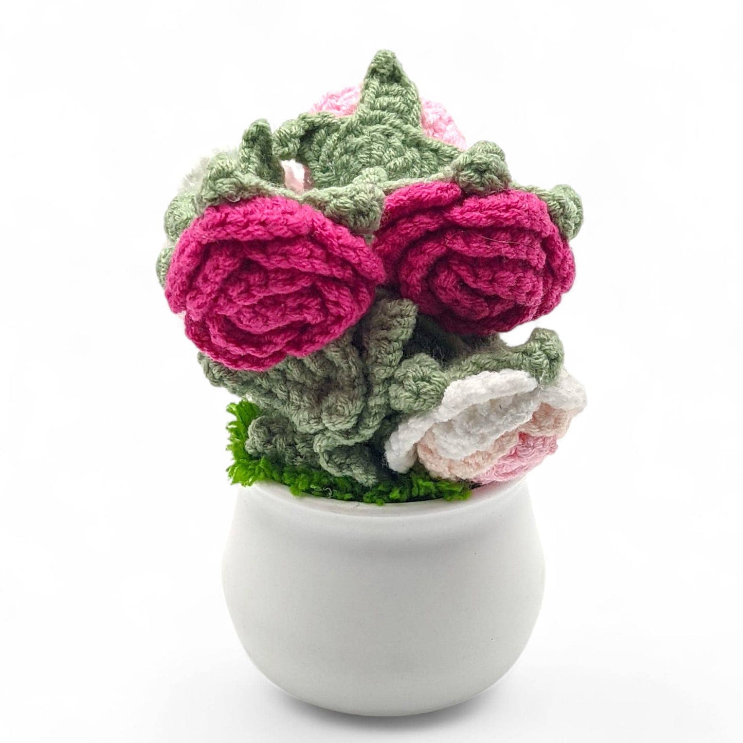 6-Bud Crochet Rose Flower with Pot – Assorted Colors