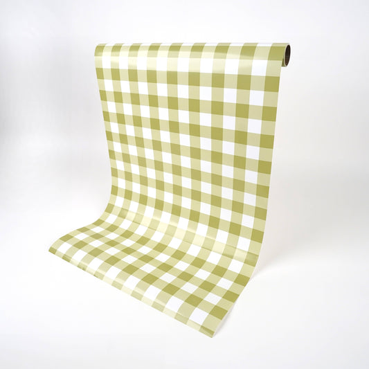 Gingham Olive Paper Table Runner