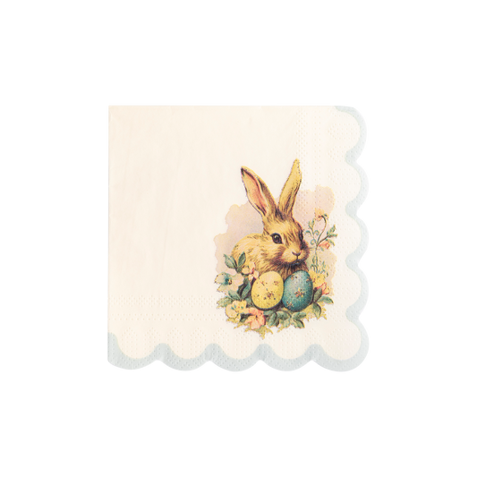 PLNP236 - Vintage Easter Bunny Scallop Paper Cocktail Napkin