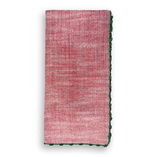 Knotted Edge Candy Cane Cotton Napkin Green Trim