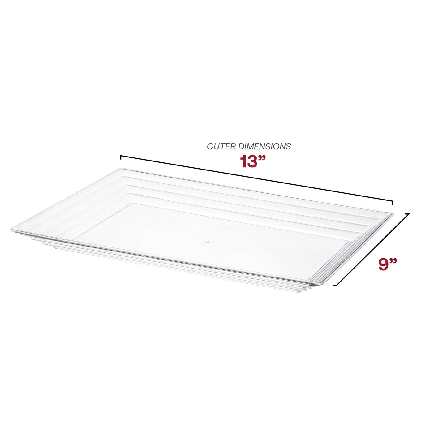 9" x 13" Clear Rectangular Plastic Serving Trays - 3 pcs