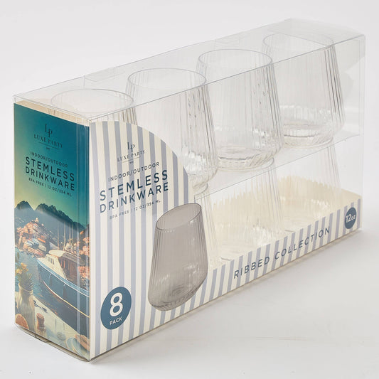 Upscale RIBBED Clear 12 Oz. Plastic Wine Goblets | 8 Cups