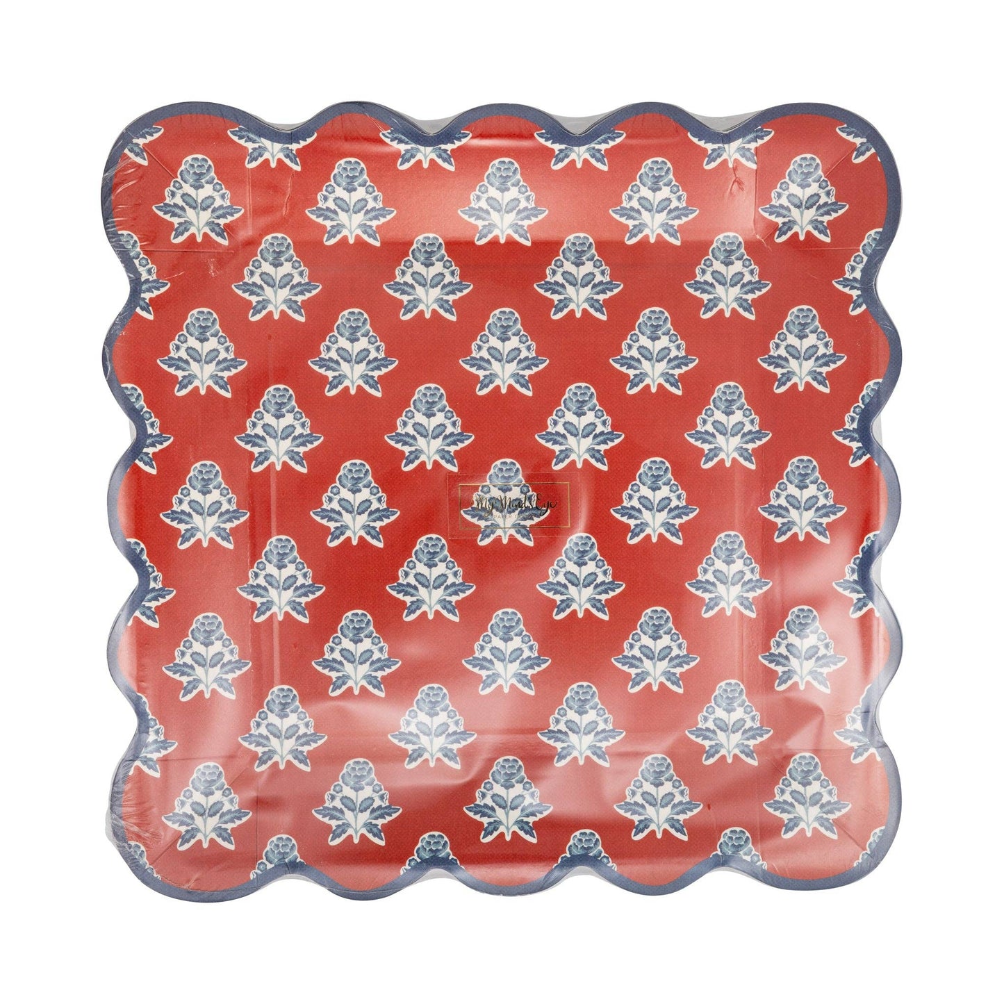 HAM1243 - Red Block Floral Paper Plate - 9"