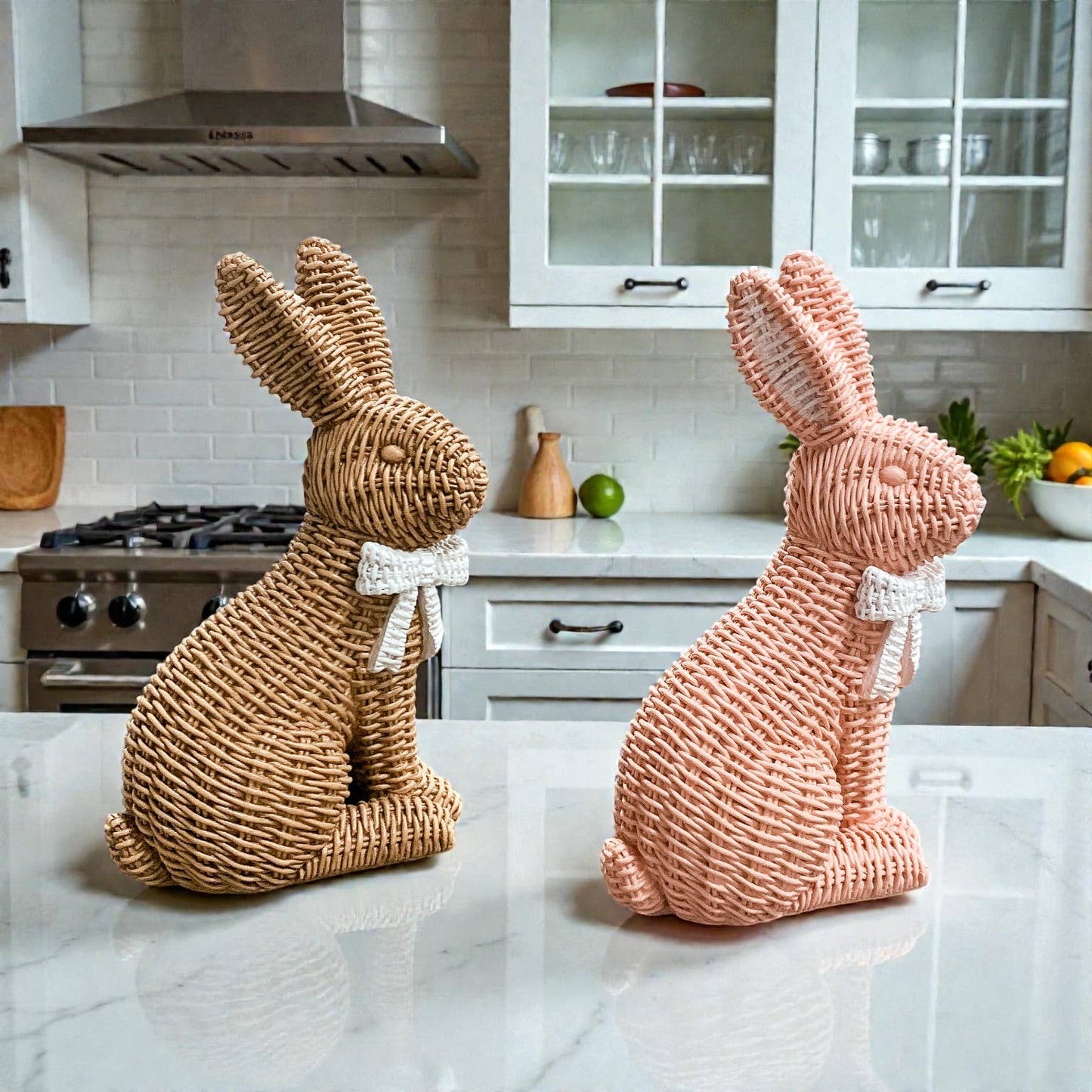 Rabbit Statue Wicker Weave Bunnies, Easter Bunny Home Decor