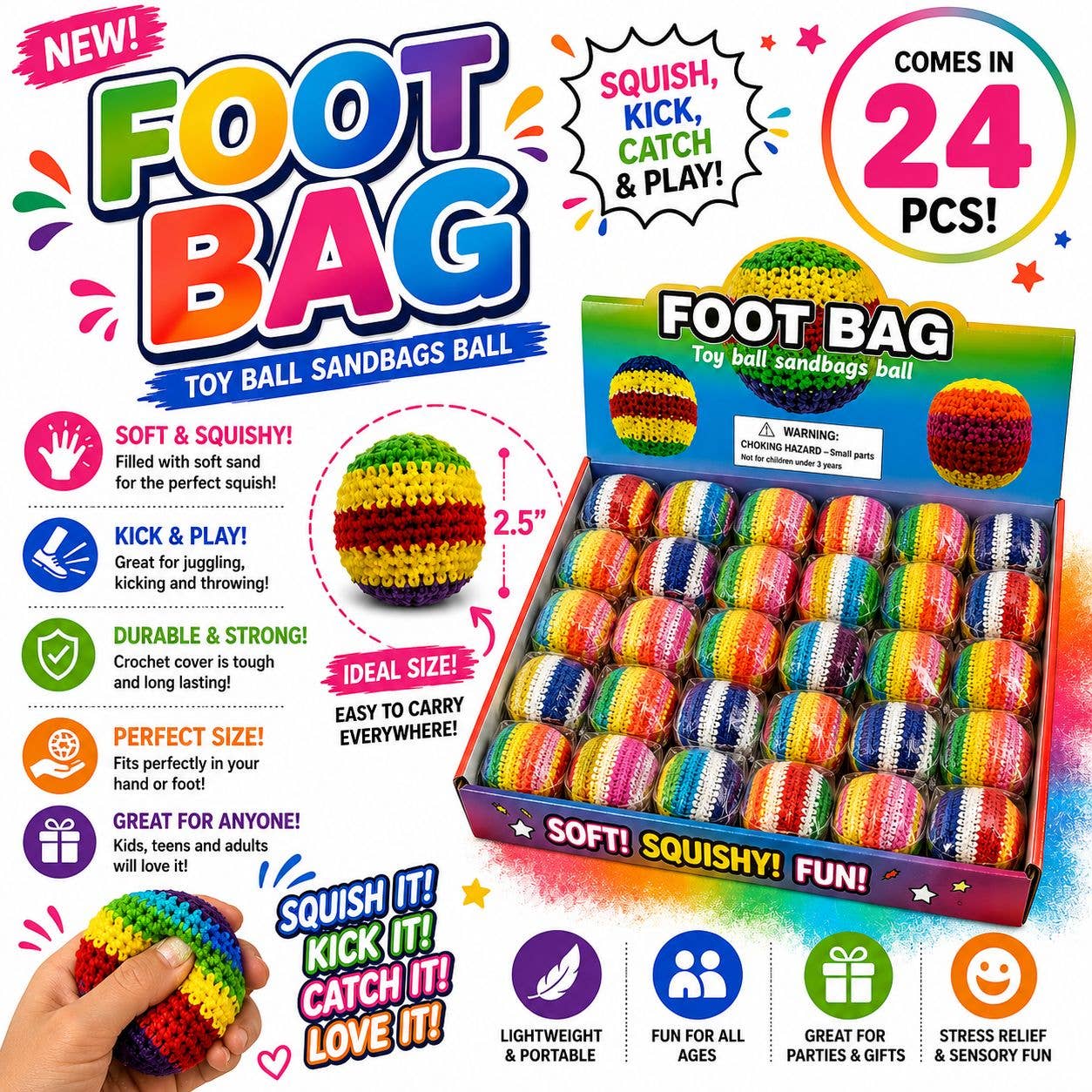 Foot Bag Hacky Sack Balls – Crochet Footbags with Display