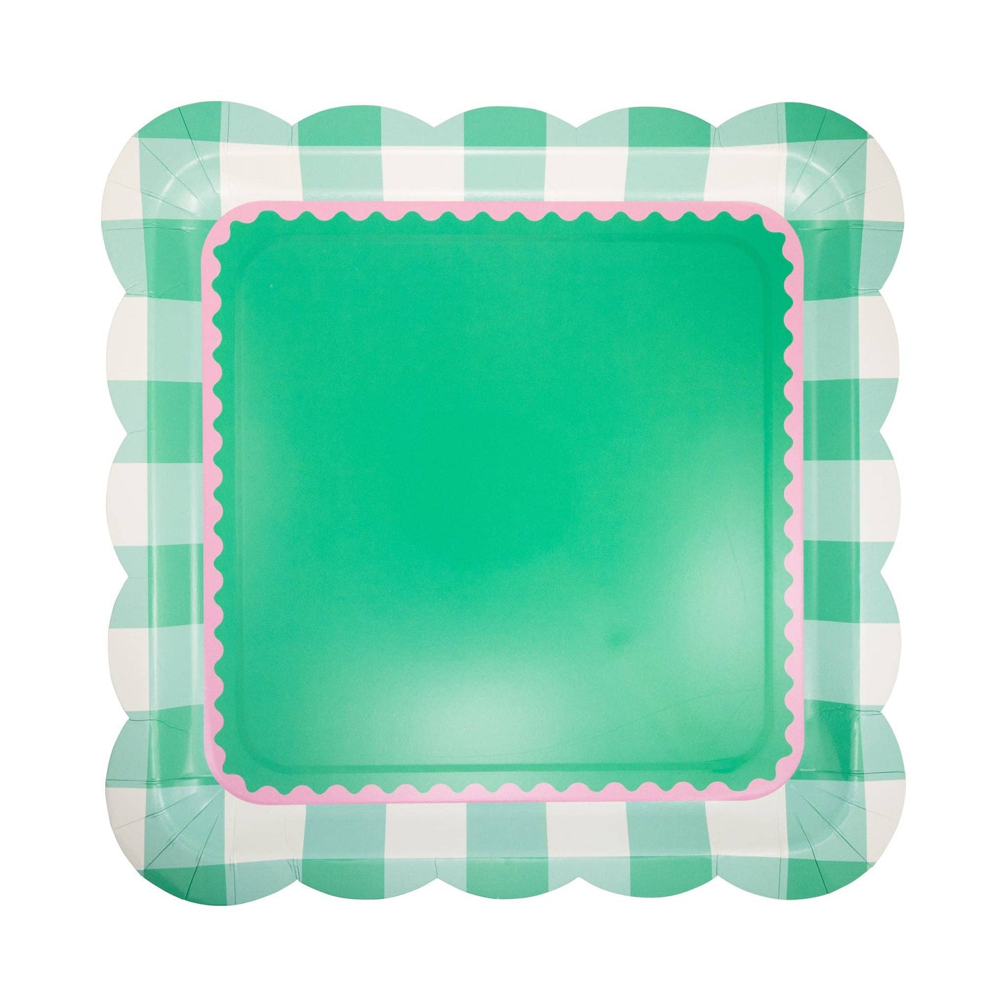 SPD1243 - Pink and Green Gingham Scalloped Square Plate