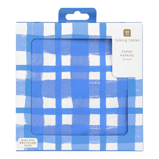 Blue & White Check Napkins - 20 Pack | Party Napkins |