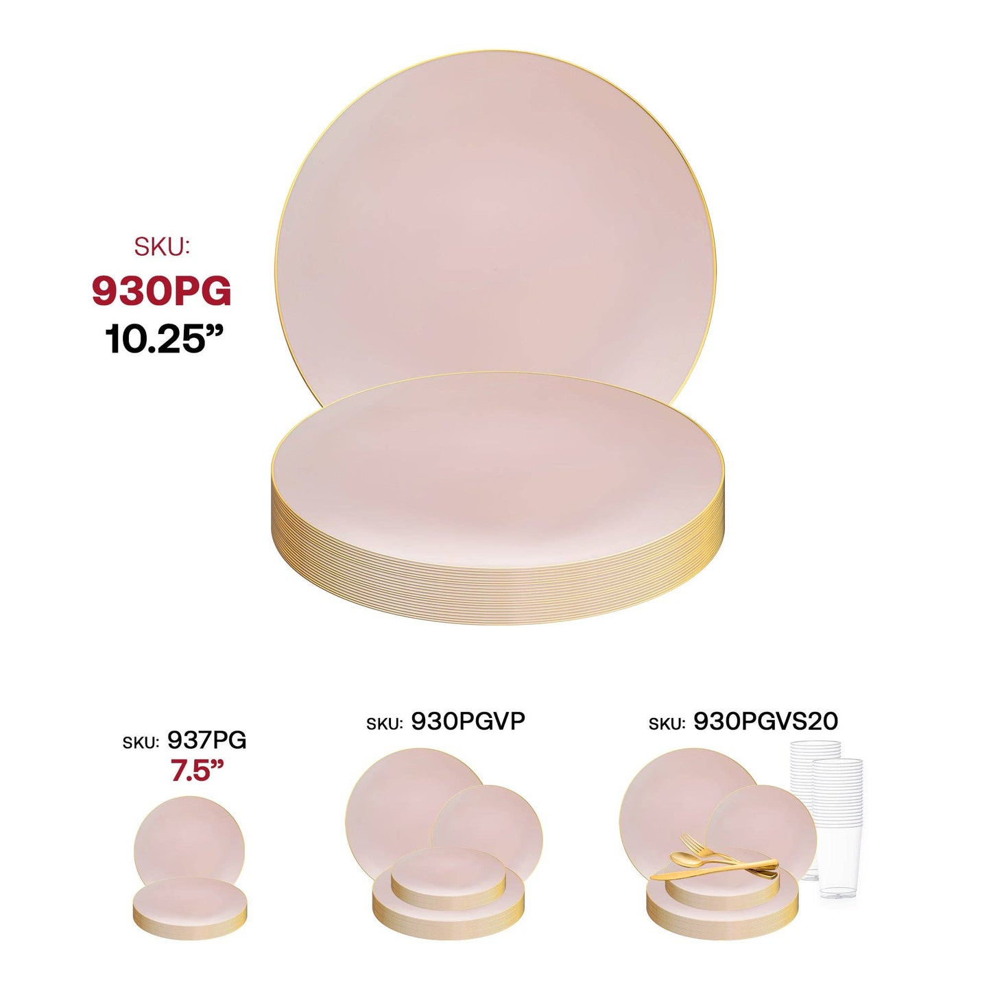 10.25" Pink with Gold Plastic Dinner Plates