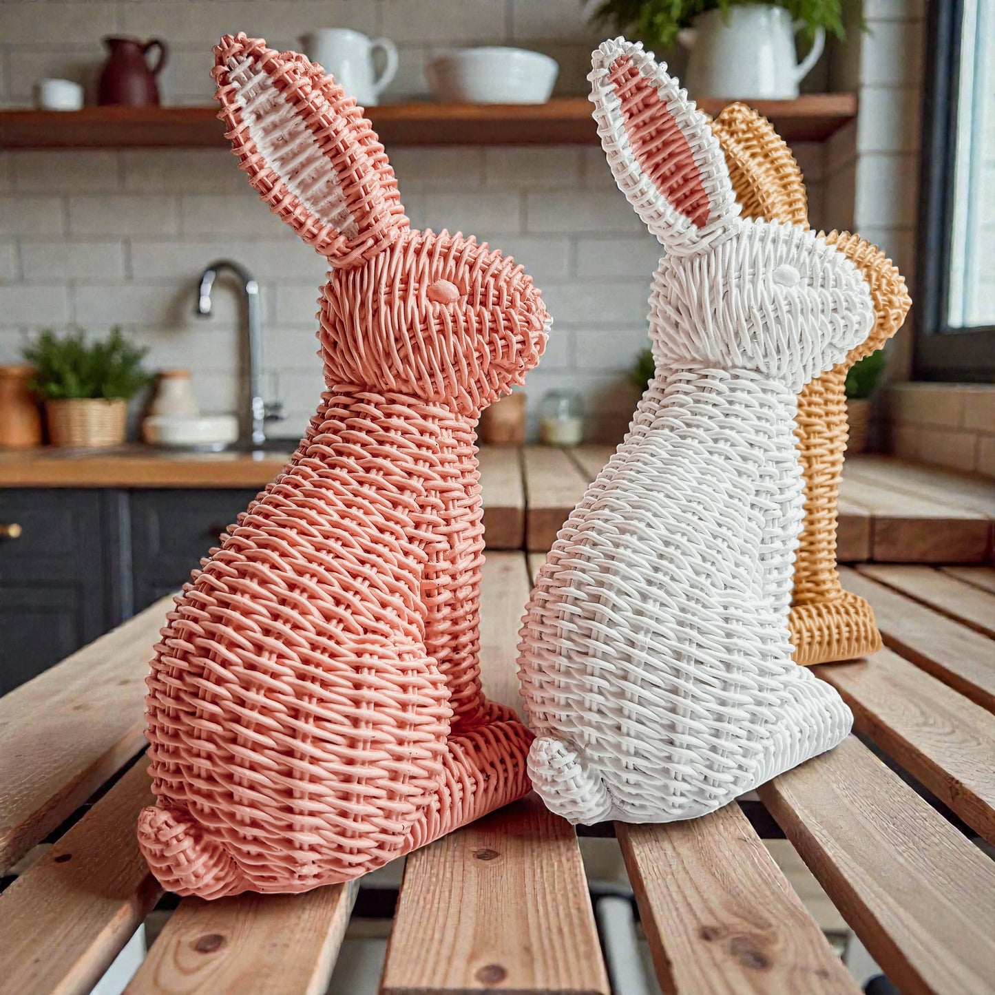 Rabbit Statue Wicker Weave Bunnies, Easter Bunny Home Decor