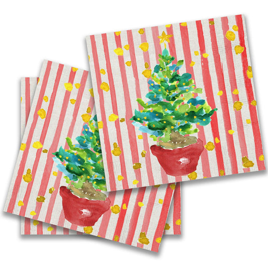 Red Potted Christmas Tree Cocktail Napkin