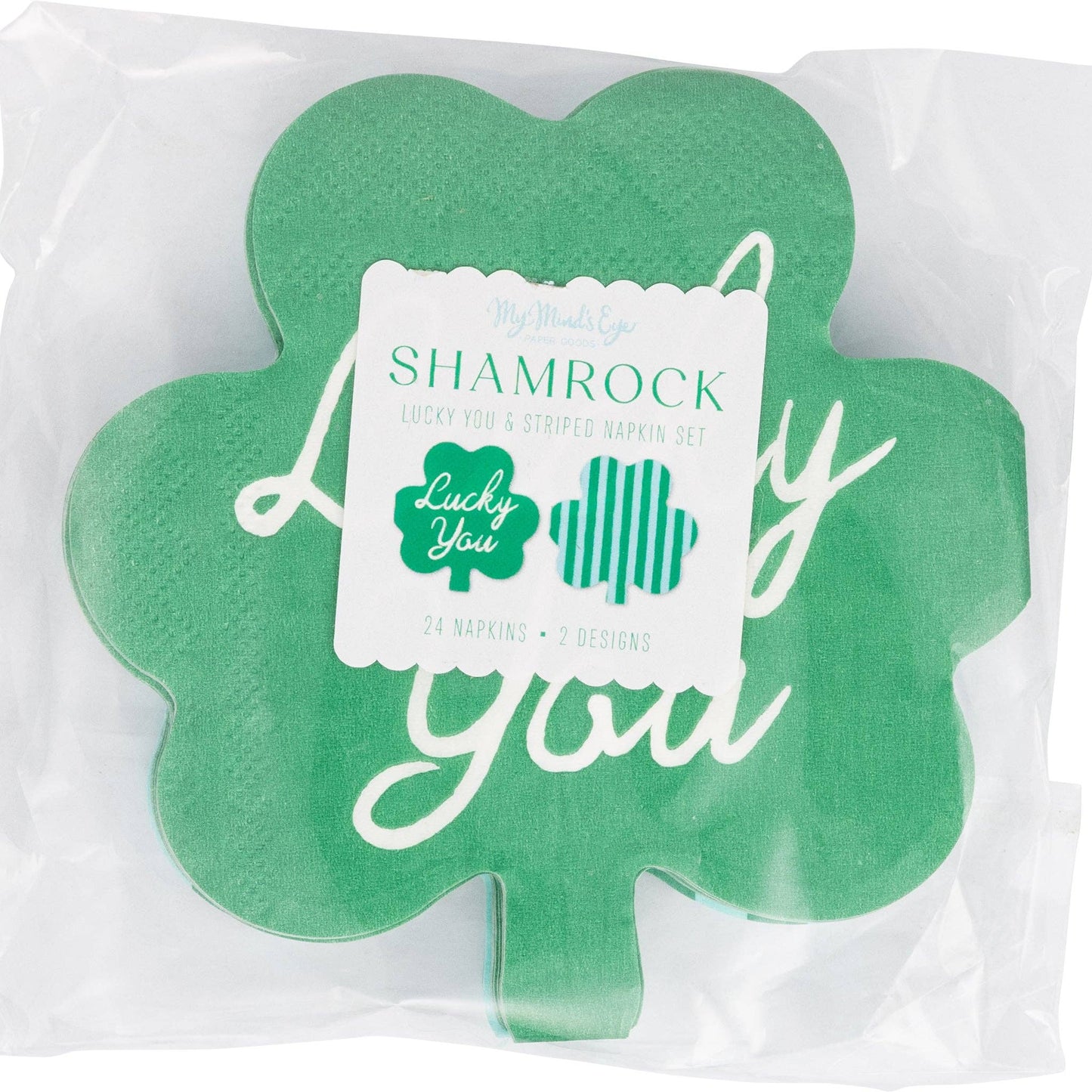 SPD1239 - Shamrock Shaped Lucky You and Striped Cocktail Napkin Set