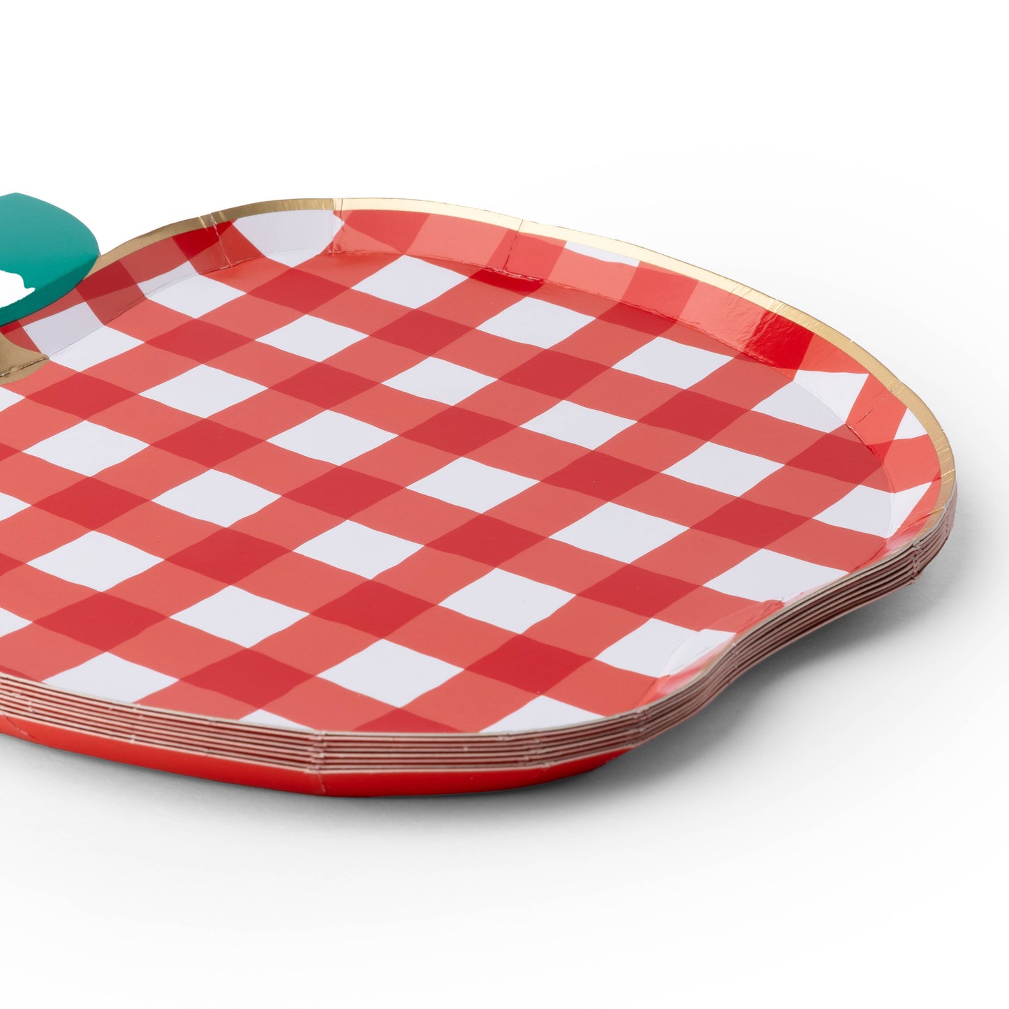 Cherry Red Gingham Apple Plates, Gold Foil (Set of 8)