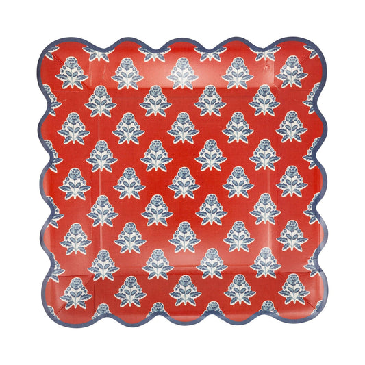 HAM1243 - Red Block Floral Paper Plate - 9"