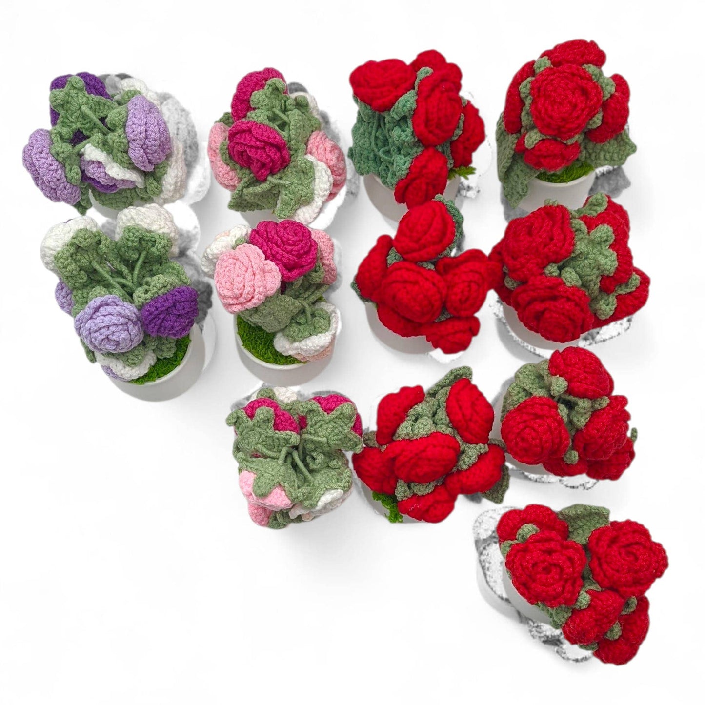 6-Bud Crochet Rose Flower with Pot – Assorted Colors