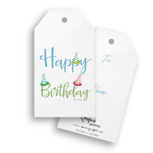 Happy Birthday with Party Hats Gift Tags | Pack of 4