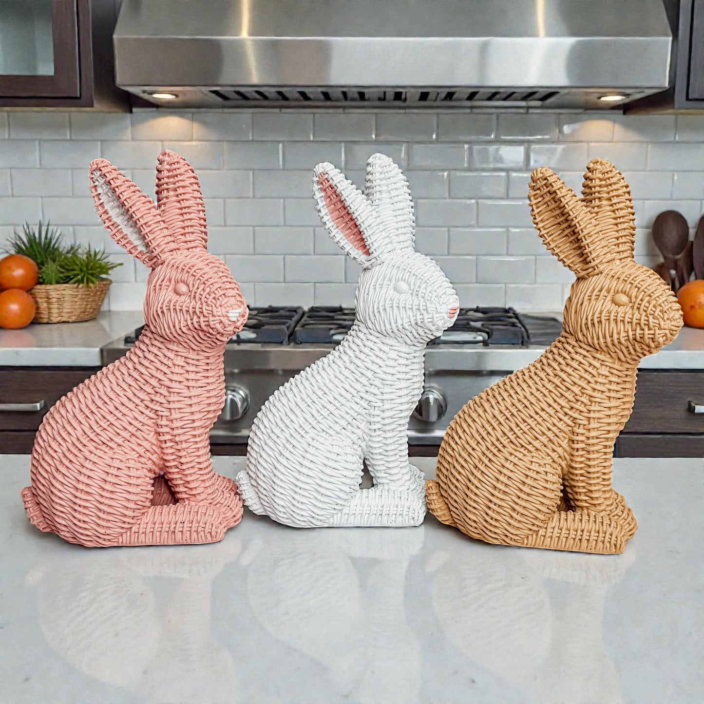 Rabbit Statue Wicker Weave Bunnies, Easter Bunny Home Decor