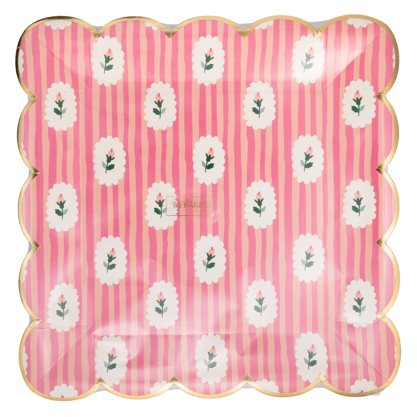 FLR1240 - Striped Floral PInk Plate