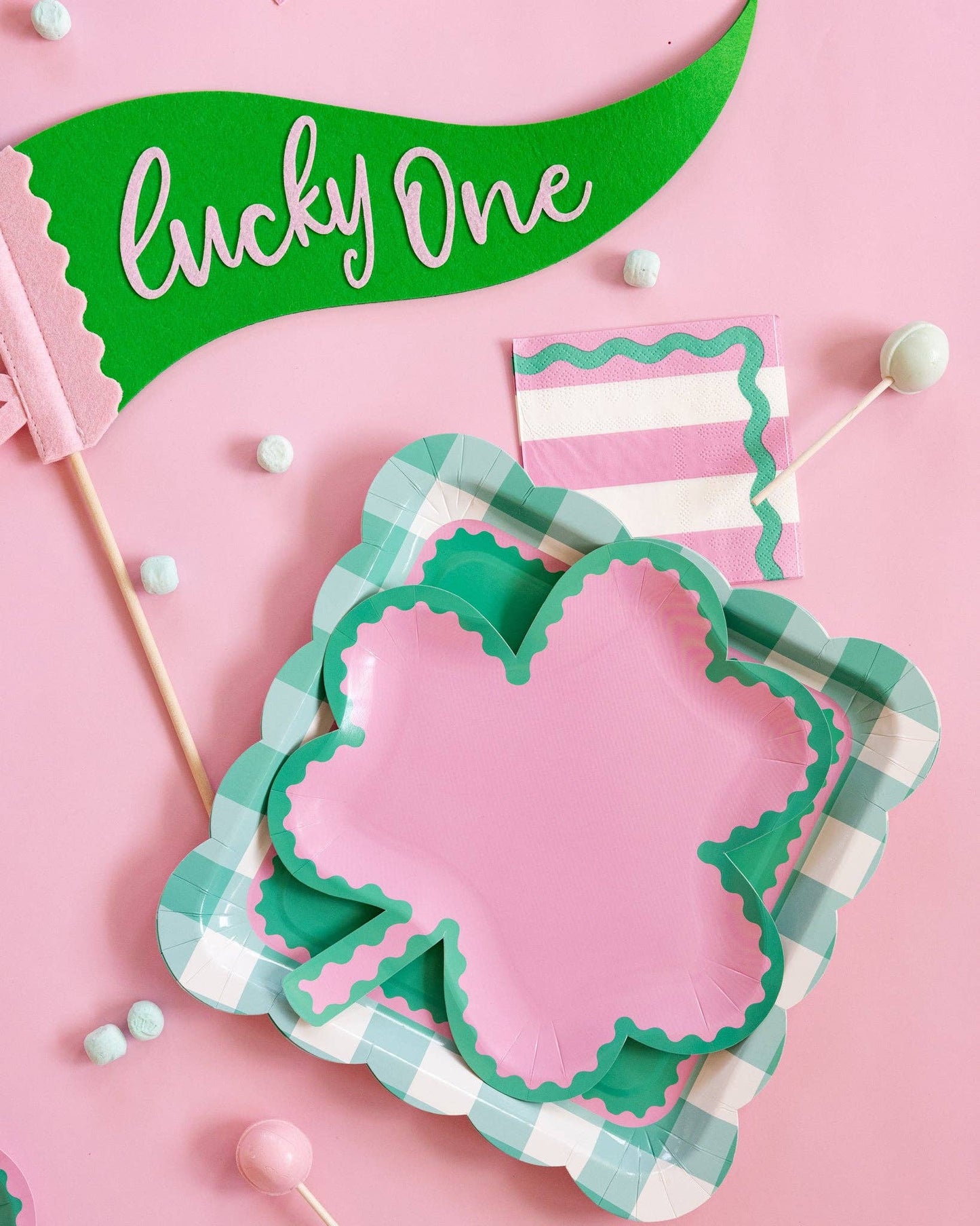 SPD1236 - Pink and Green Stripes and Ric Rac Cocktail Napkin