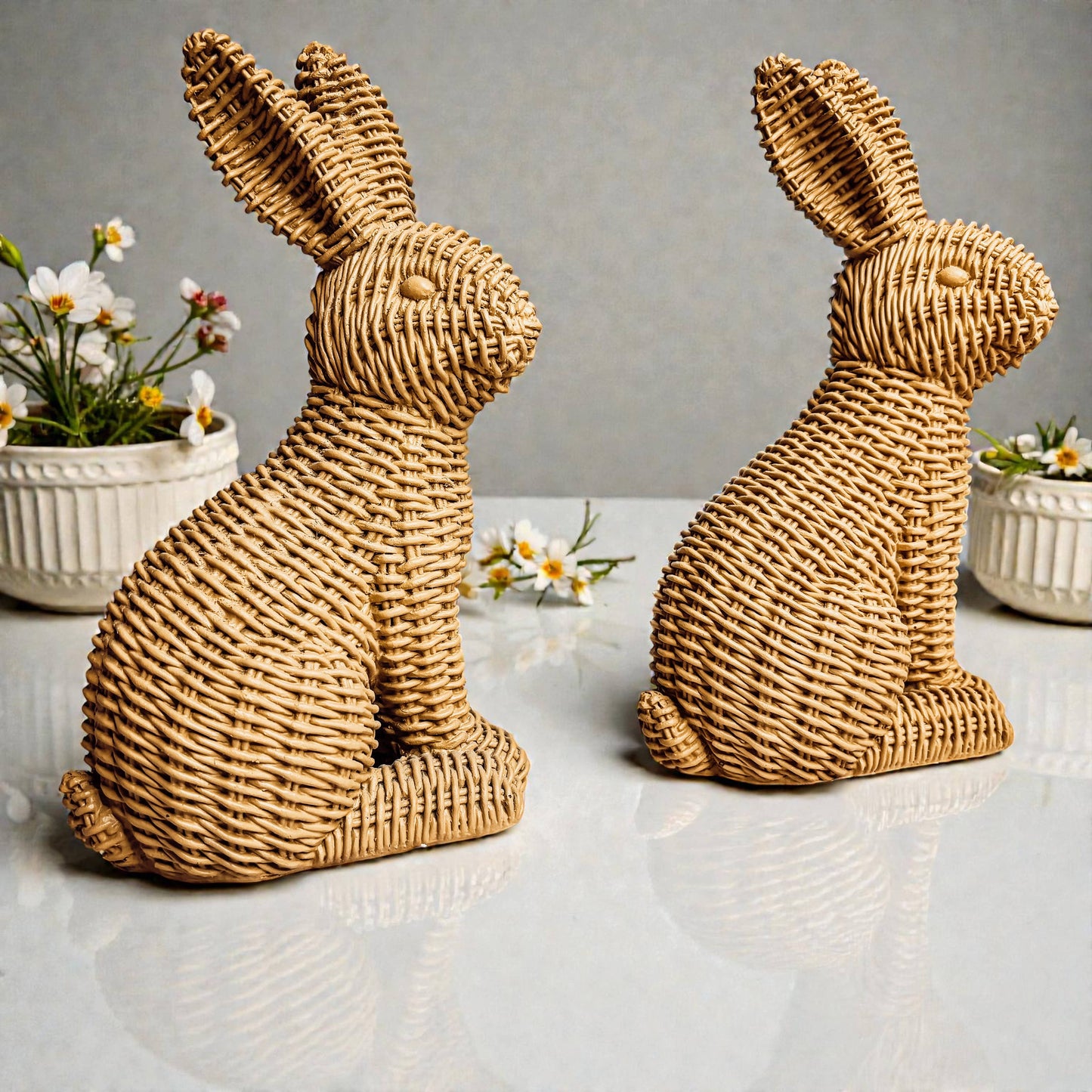 Rabbit Statue Wicker Weave Bunnies, Easter Bunny Home Decor