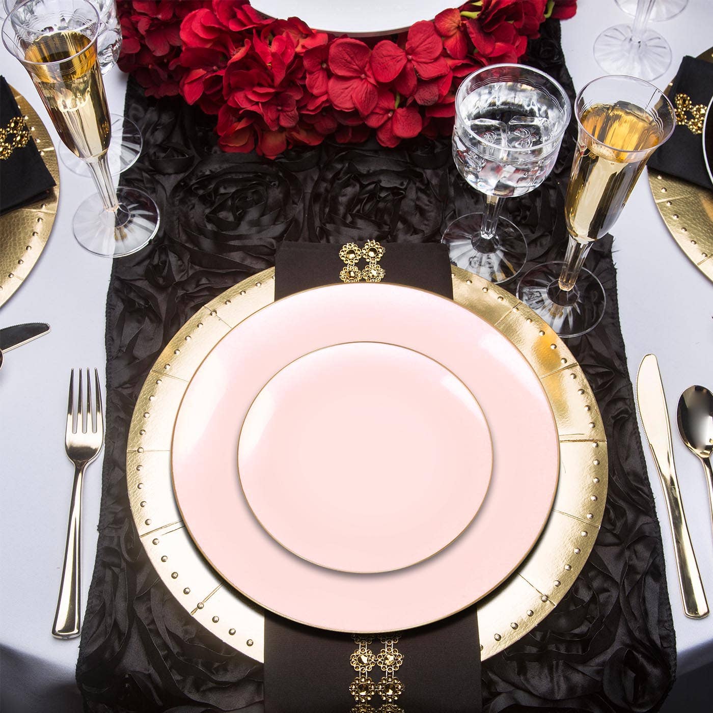 7.5" Pink with Gold Rim Plastic Salad Plates