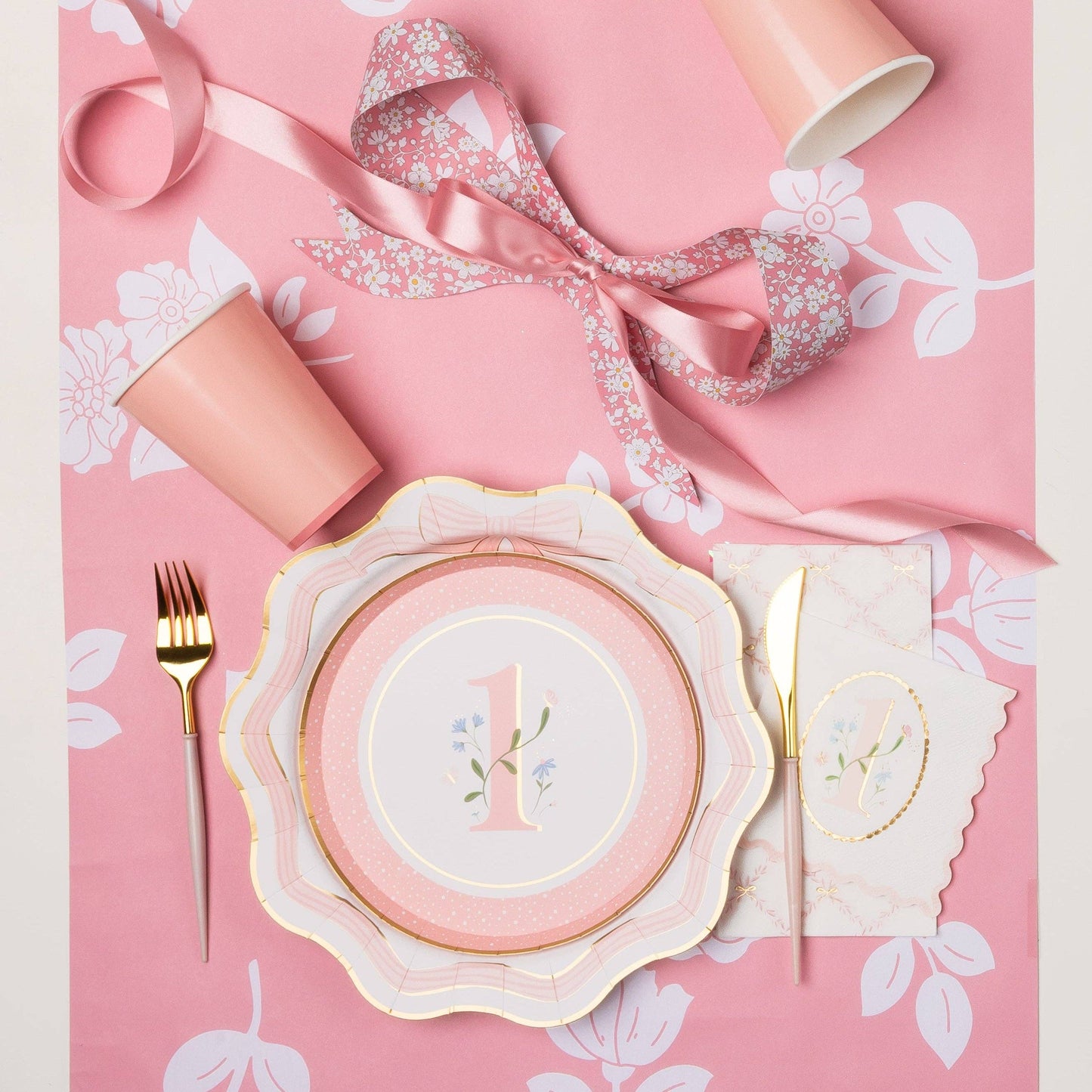 1ST BIRTHDAY PETAL PINK SMALL PLATES