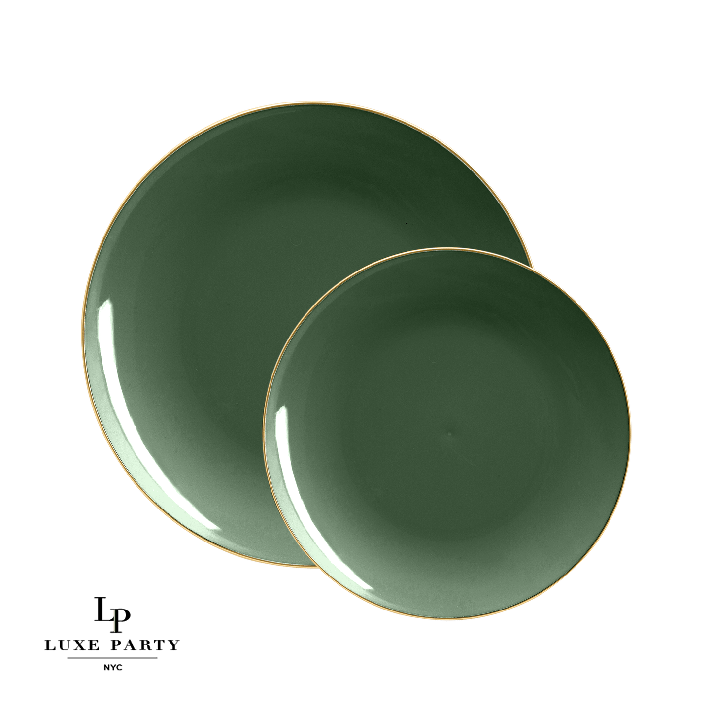 Round Emerald • Gold Plastic Plates | 10 Pack