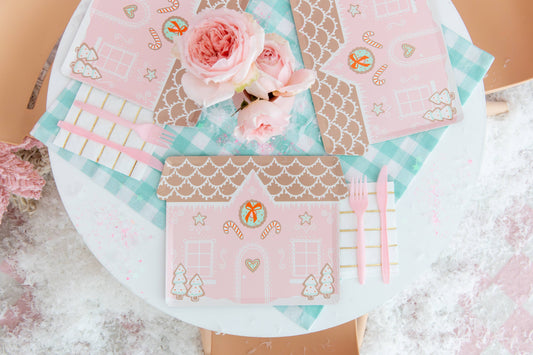 Baking Spirits Bright Pink Gingerbread House Large Plates