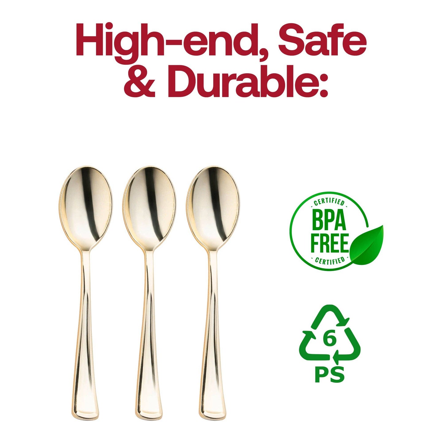 Shiny Metallic Gold Plastic Spoons - 24 pcs