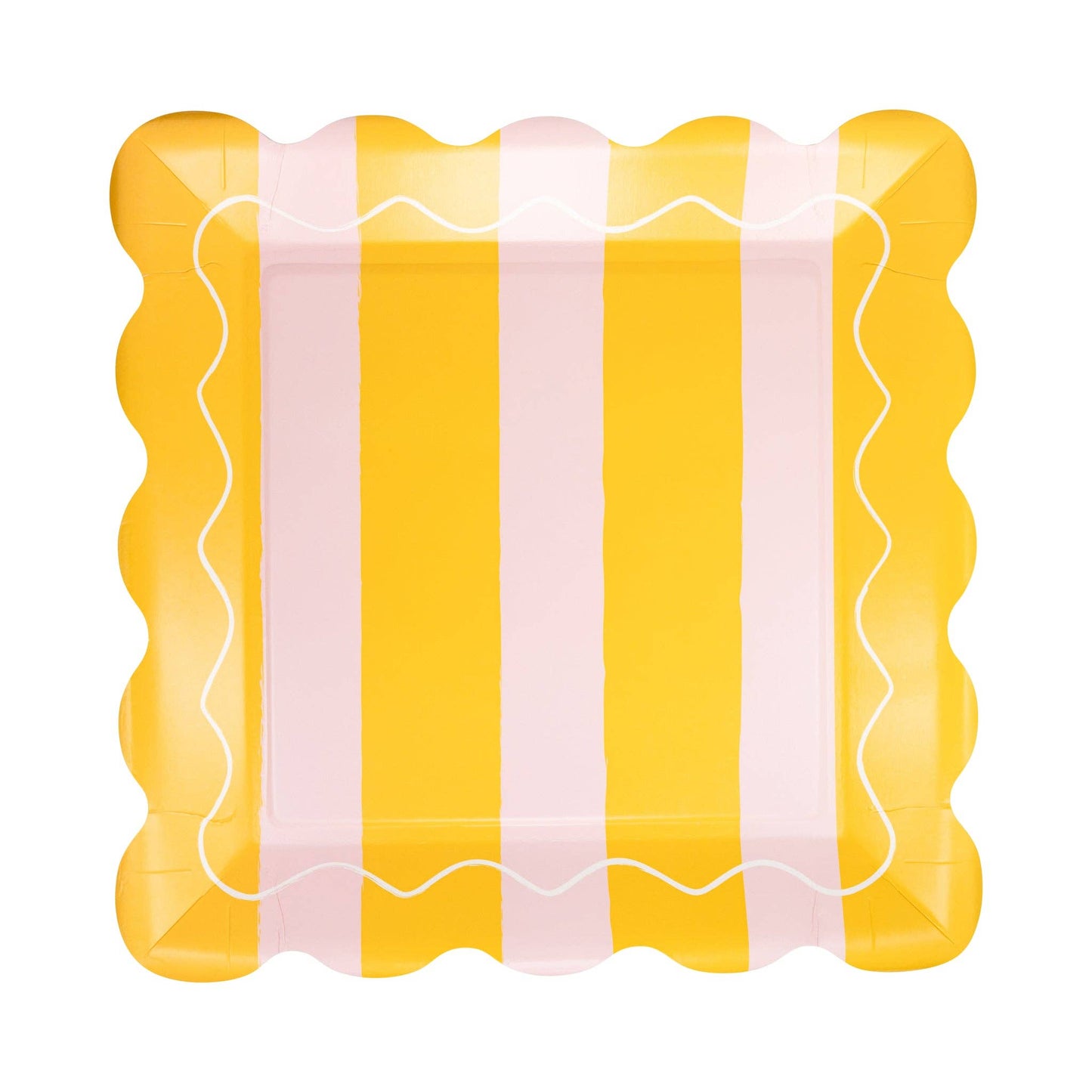 LEM1143 - Yellow & Pink Striped Scalloped Square Plate