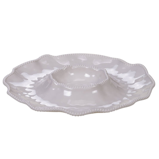 Perlette Cream Melamine Chip & Dip 14.5 in