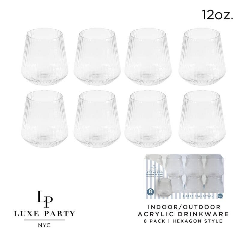 Upscale RIBBED Clear 12 Oz. Plastic Wine Goblets | 8 Cups