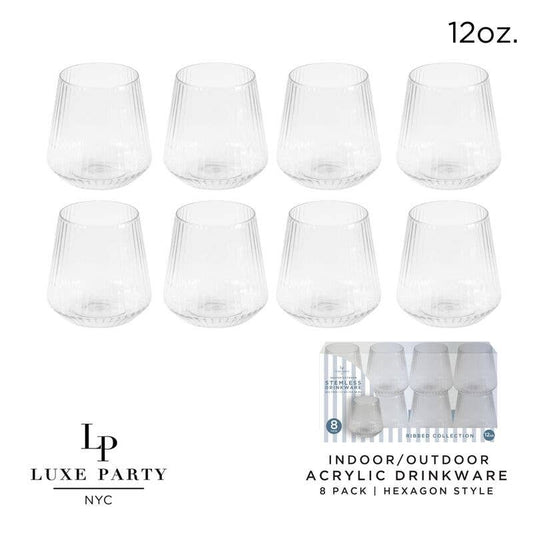 Upscale RIBBED Clear 12 Oz. Plastic Wine Goblets | 8 Cups