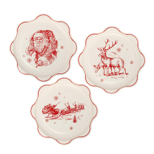 Red Vintage Line Art Plates