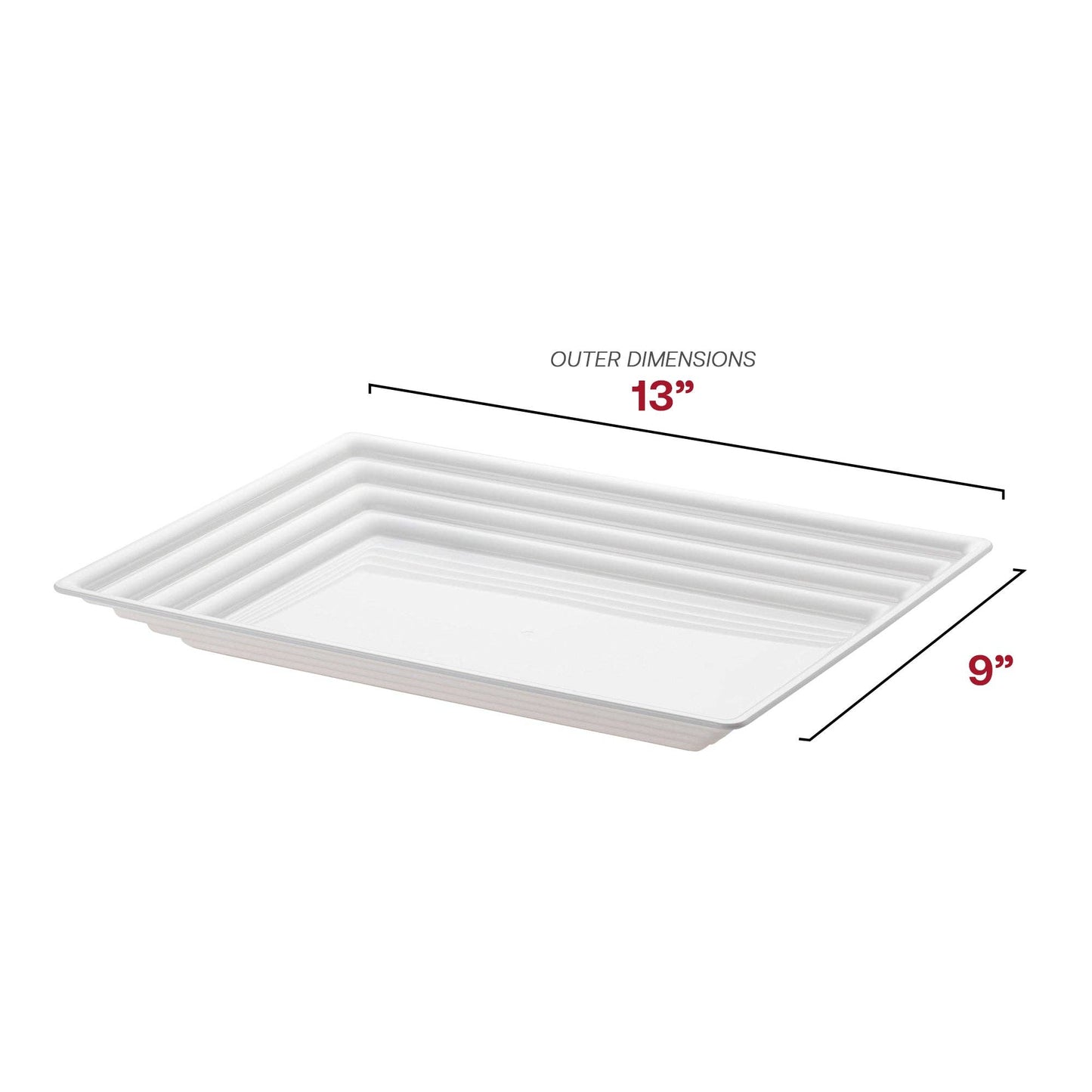 9" x 13" White Rectangular Plastic Serving Trays - 3 pcs