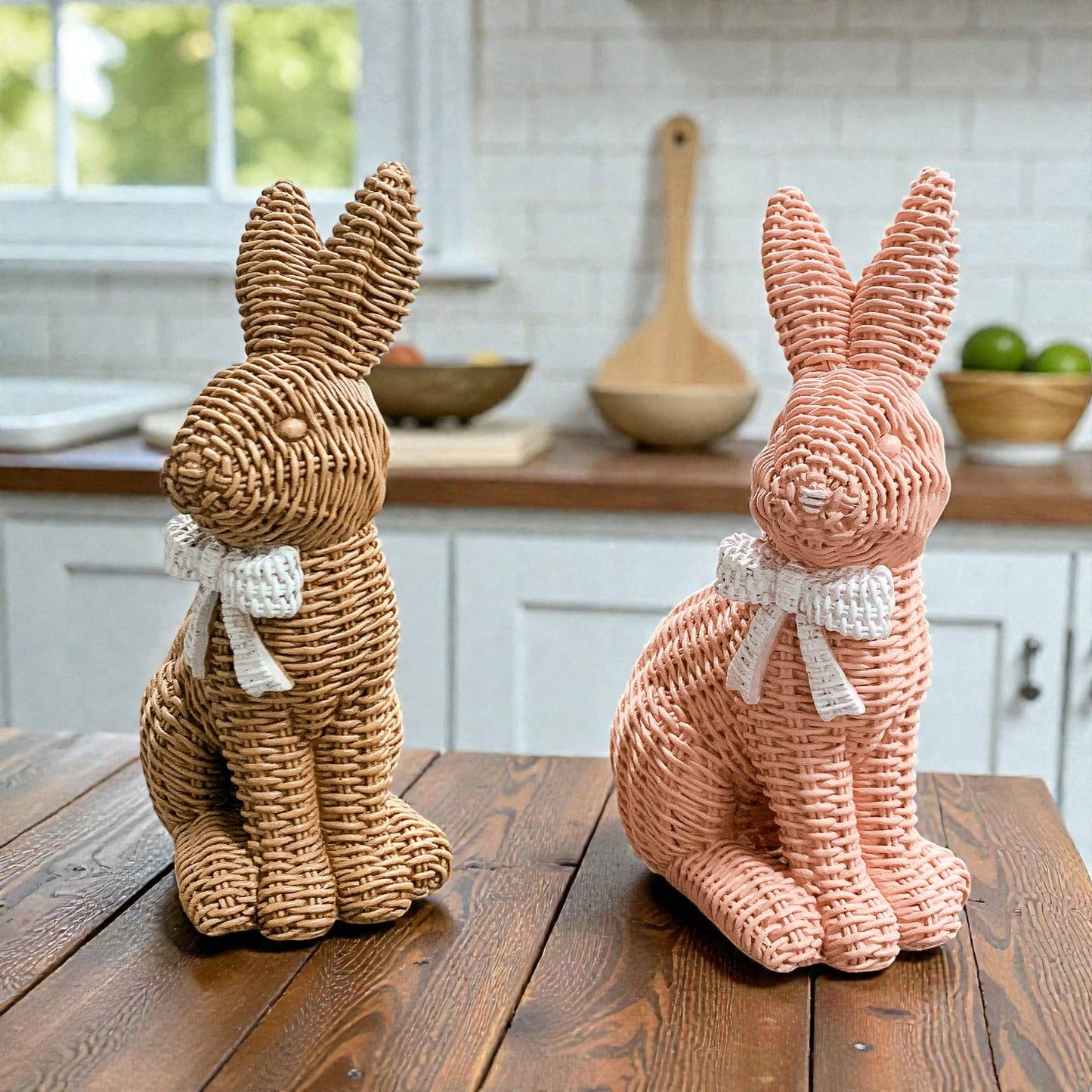 Rabbit Statue Wicker Weave Bunnies, Easter Bunny Home Decor
