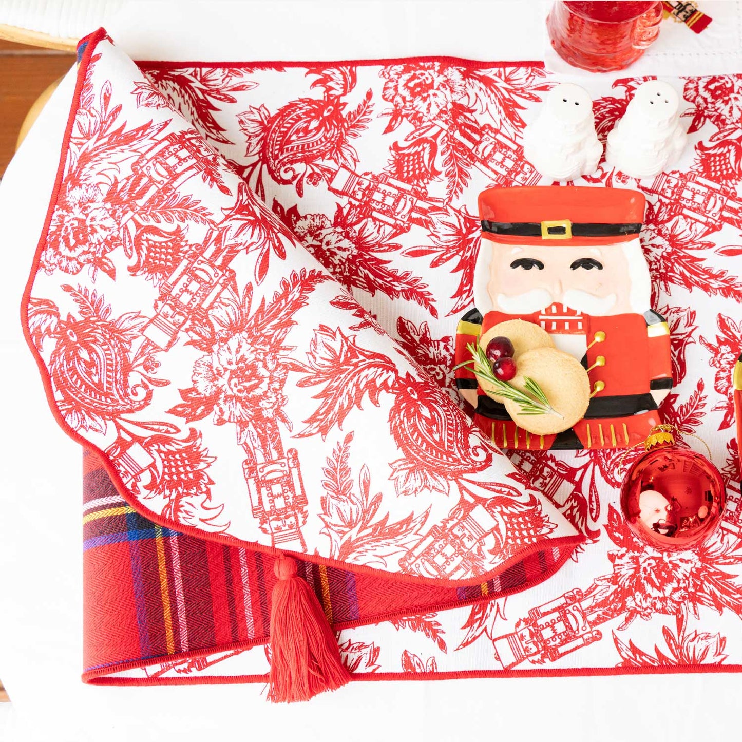 Nutcracker Toile Reversible Tassel Table Runner