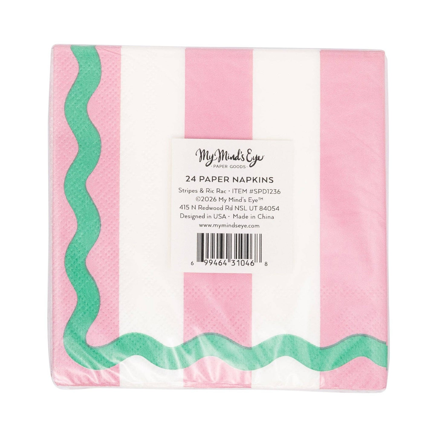 SPD1236 - Pink and Green Stripes and Ric Rac Cocktail Napkin